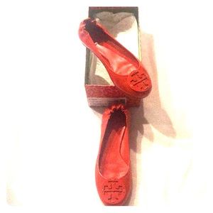 Tory Burch Red Patent Logo Flats